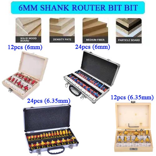 (6MM & 6.35MM SHANK) 12PCS & 24PCS Router Bit Set Trimming Machine Tool ...