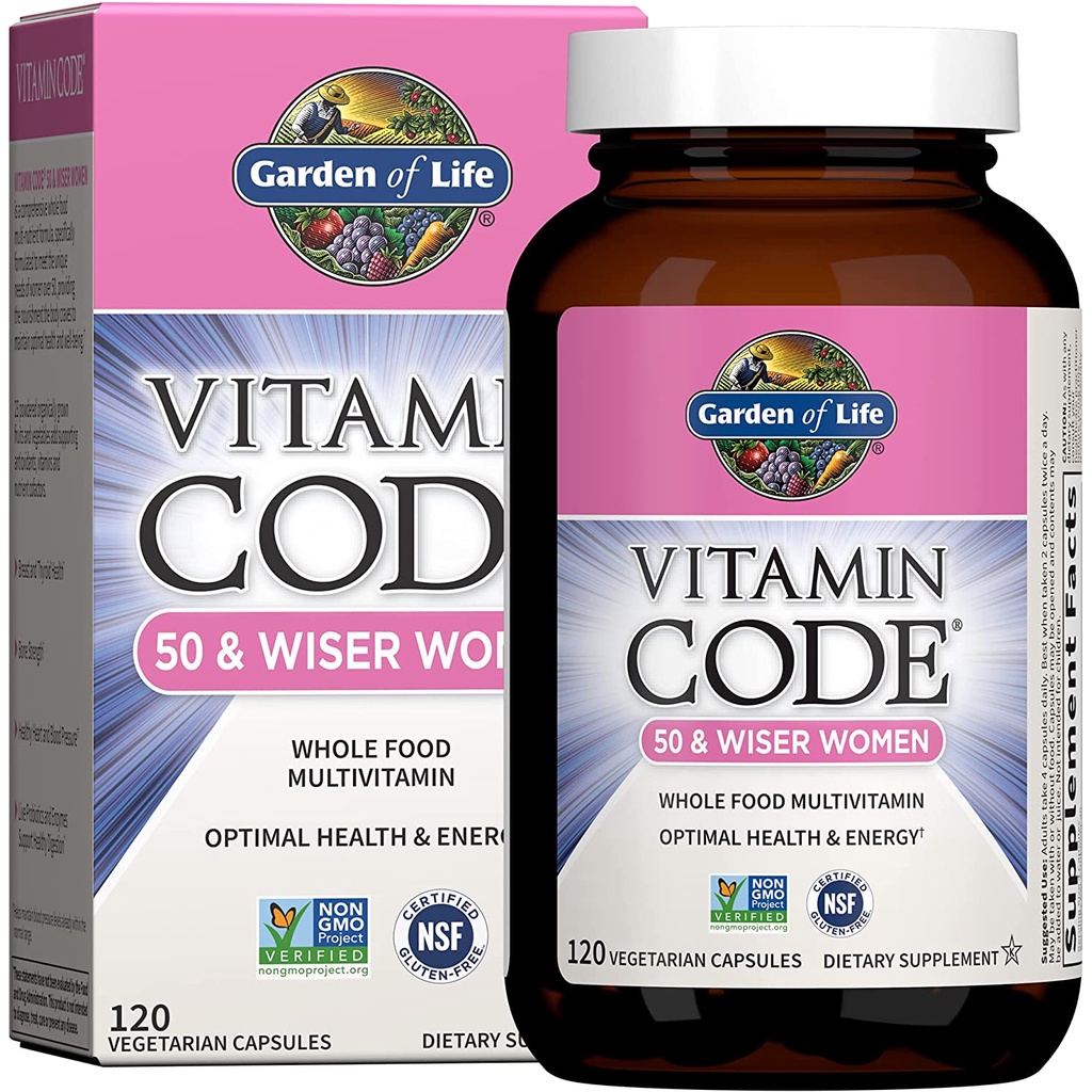 Garden of Life Multivitamin for Women 50 &amp; Over, Vitamin Code Women 50 &amp; Wiser Multi - 120 Capsules, Vitamins for Women 50 Plus with B Vitamins, Vitamins A, C, D3, E &amp; K, CoQ10, Probiotics &amp; Enzymes