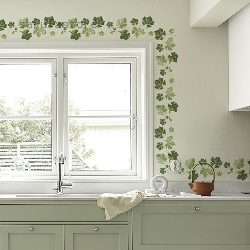 Wall sticker green leaf vine corner decoration green vine sticker for ...
