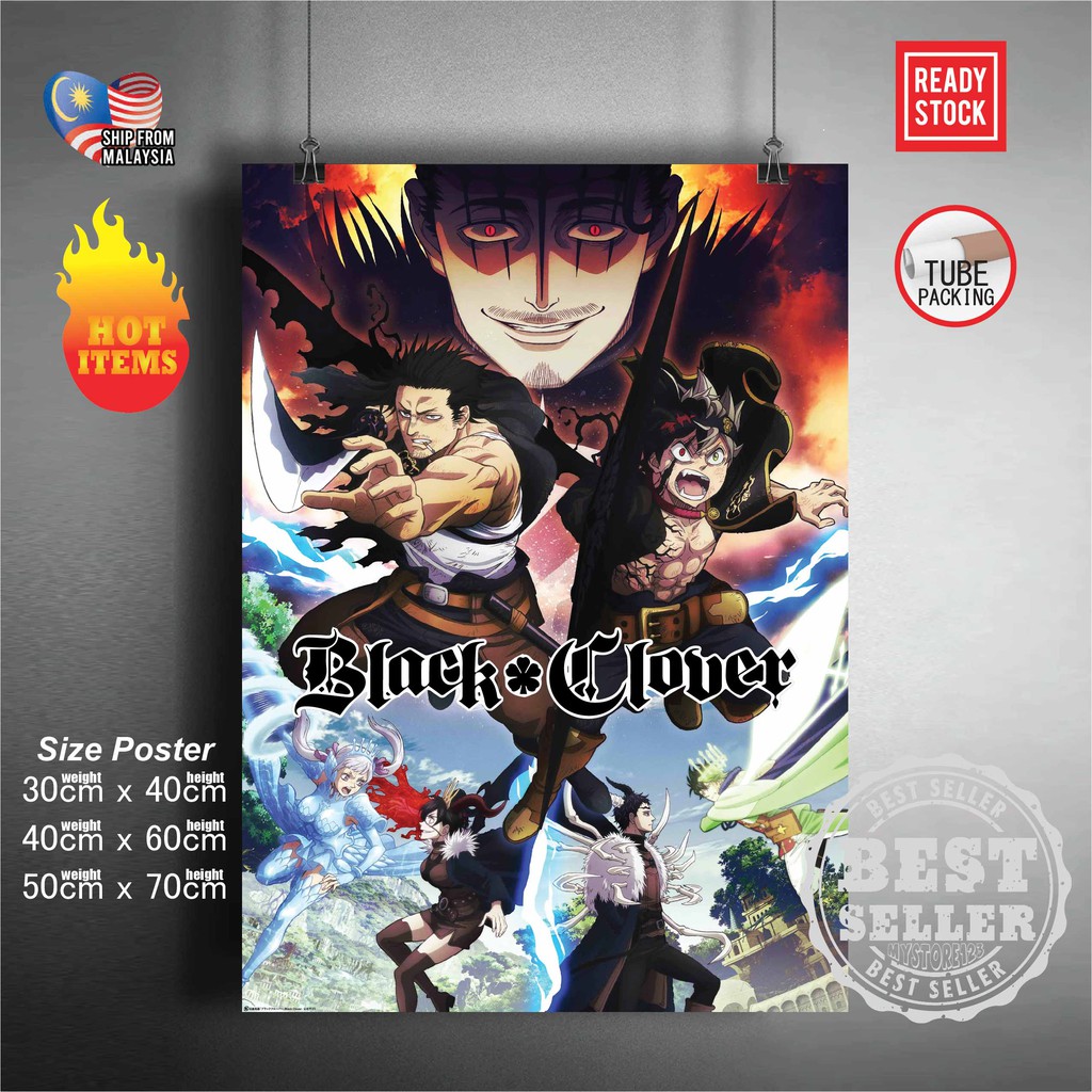 READY STOCK) Black Clover Poster Anime | asta | sally| Black Bulls | female  | Charmy | yuno | wall Sticker poster deco | Shopee Malaysia