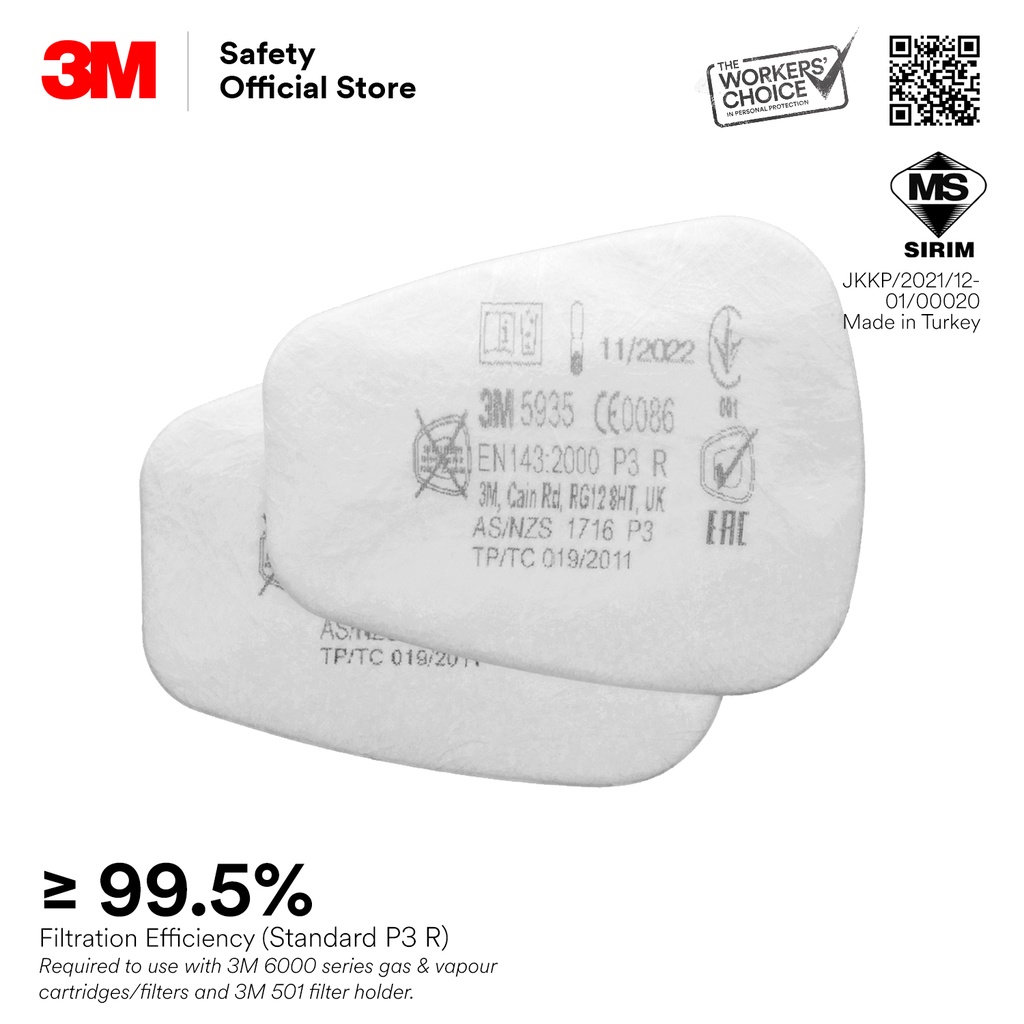 3M 5935 P3 R Particulate Filter/FE 99.5%/ SIRIM Approved/ Filter Only ...