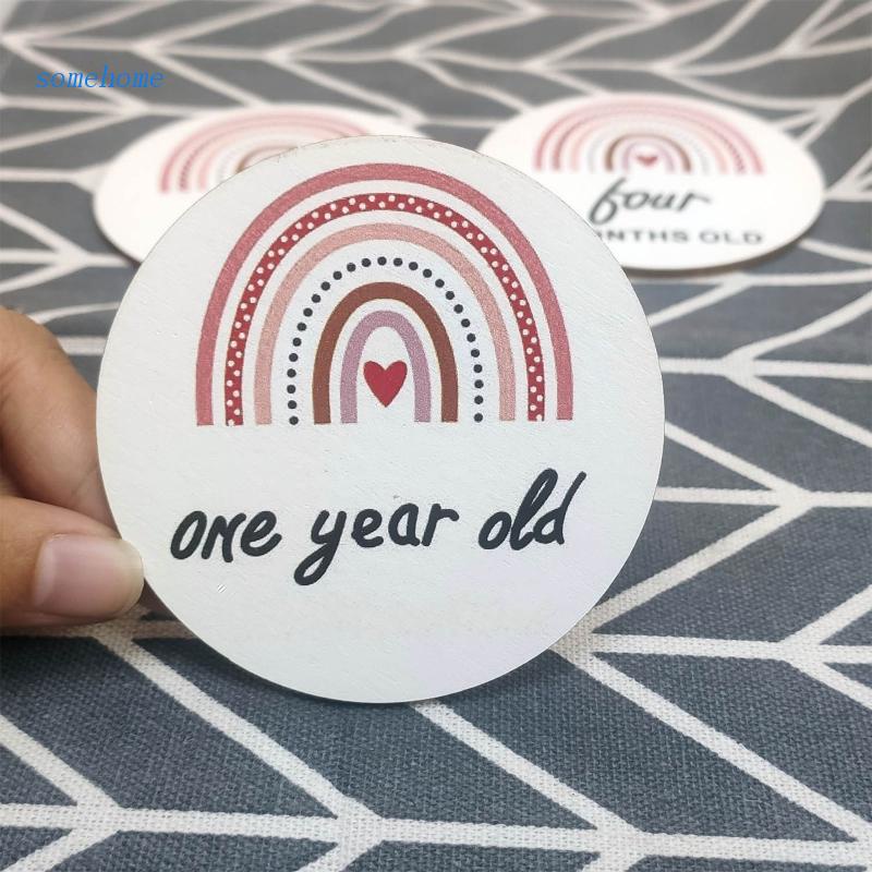 SOME 14 Pcs/Set Rainbow Milestone Baby Wooden Cards Newborn Birthday ...