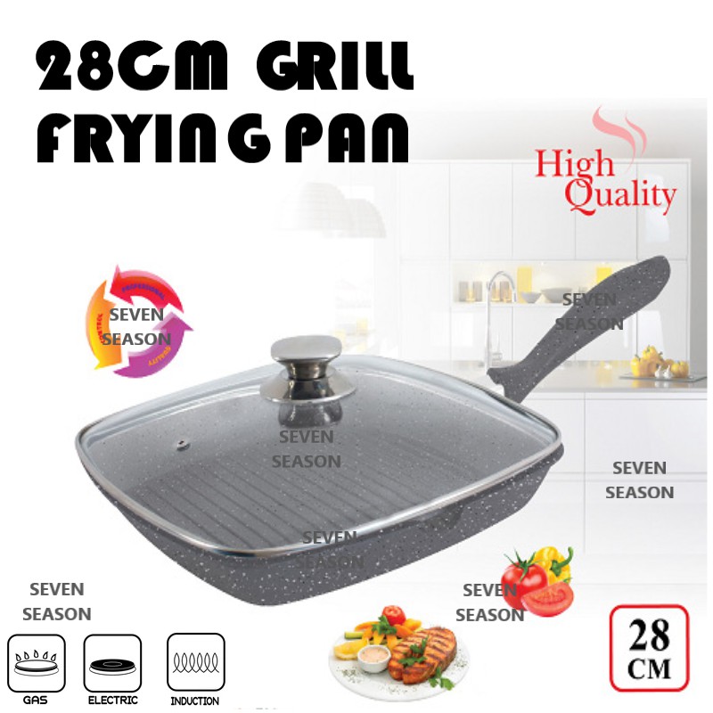 Square Granite Grill Pan Nonstick With Handle 28 Cm - Grey