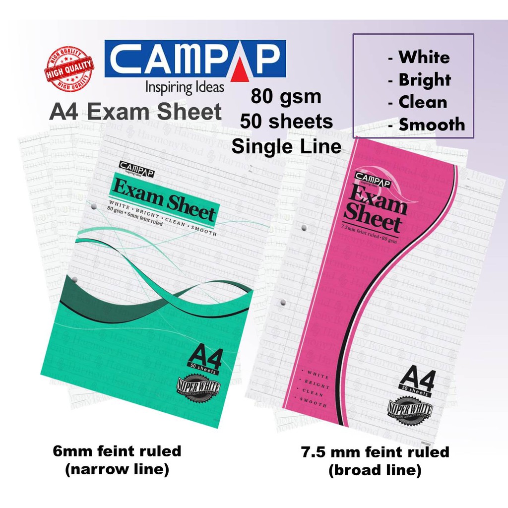 Campap Exam Sheets Foolscap Paper A4 70gsm / 80gsm 50 / 100 /200 sheets ...