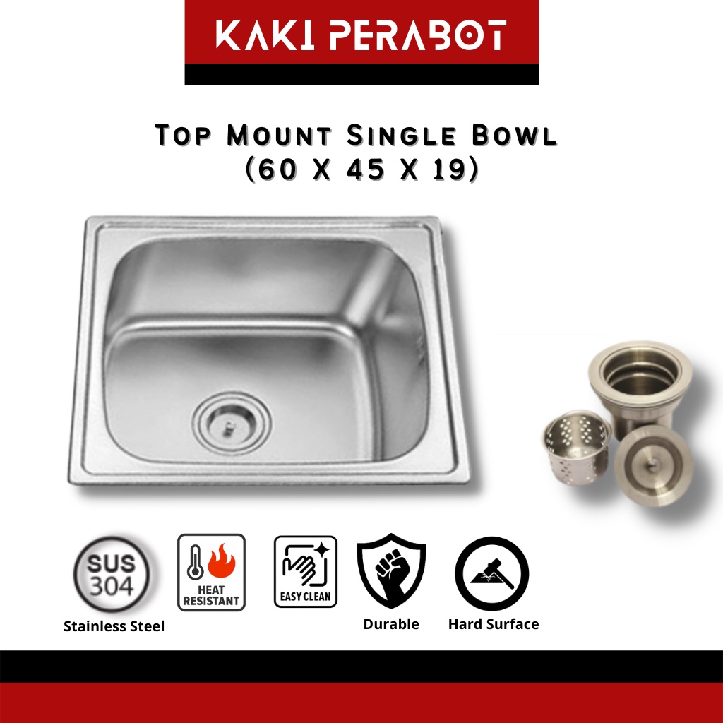 KP CABANA (60 X 45 X19) Stainless Steel Top Mount Single Bowl Kitchen ...