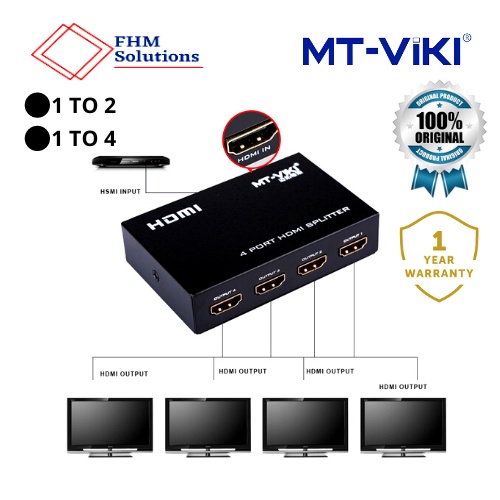 MT-VIKI HDMI Splitter 1 In 4 Out Full Ultra HD 1080P 4K/2K 1X4 Port Box ...