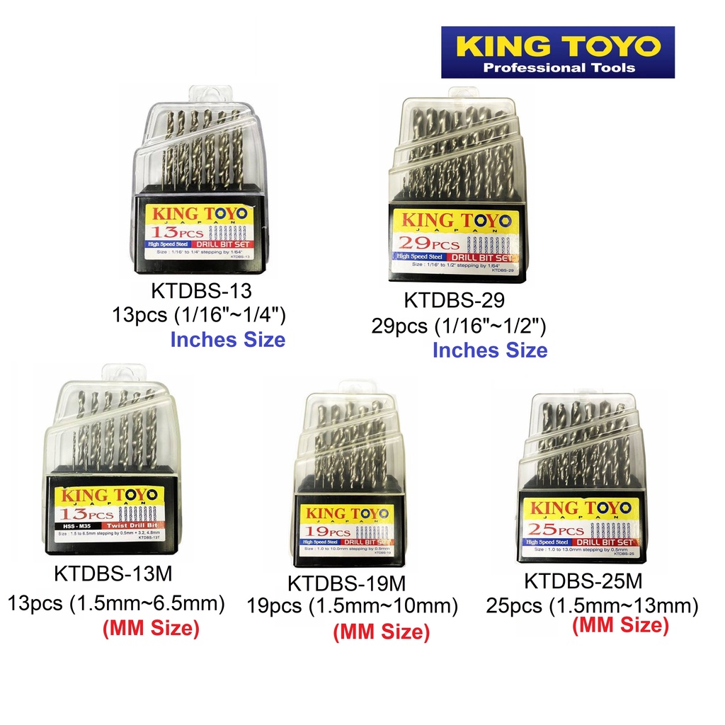 High Speed Steel Drill Bit Set (KING TOYO) HSS Drill Bit Set (Inches & Metric) Shopee Malaysia