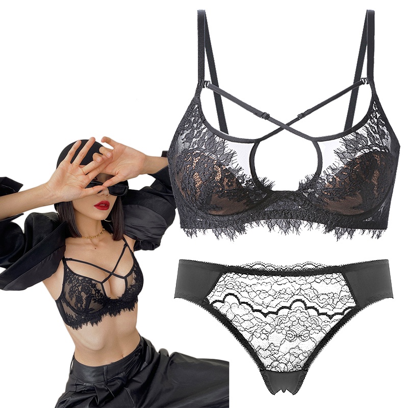 French Lingerie Sexy Push Up Brassiere Breathable Skin Friendly Ladies Lace Bra  Panty Sets Wedding Thin Underwear M 