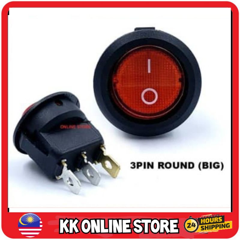 3 PIN RED ROUND ROCKER SWITCH TOGGLE ON/OFF CAR BUTTON SWITCH BIG ...