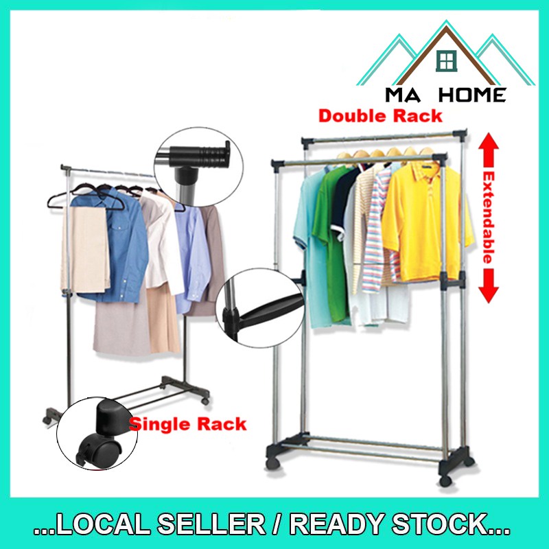 MA Home Single / Double Pole Clothes Rack Bag Hanging Rack Organizer ...