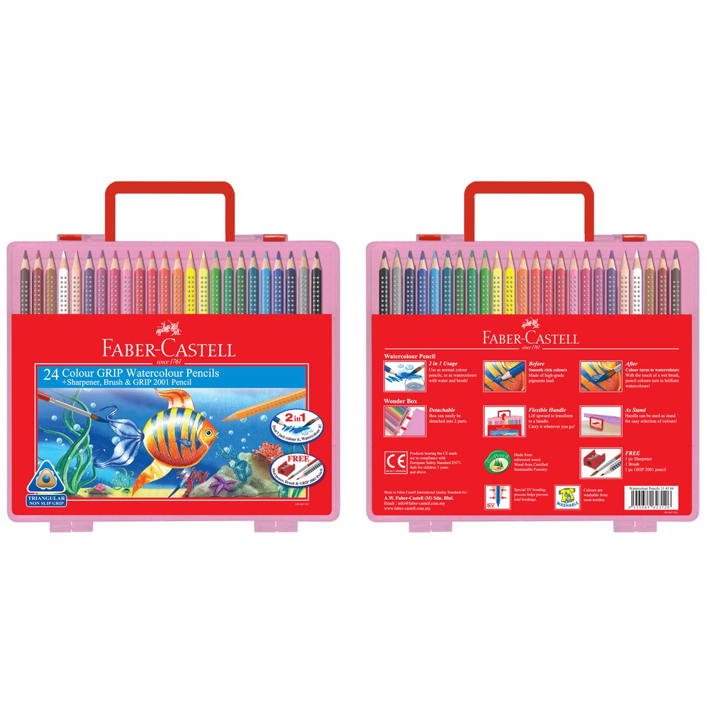 Faber-Castell - 24 Water Colour Pencils + Brush, 2B Pencil ,Sharpener -  (114564) Colour / Colour Pencil Art & Craft Stationery Johor Bahru (JB),  Malaysia, Taman Sentosa Supplier, Retailer, Supply, Supplies