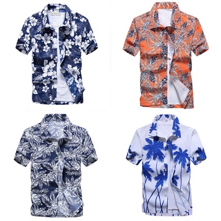 Baju Kemeja Lelaki T Shirt Men Floral Short Sleeve Lapel Slim Hawaiian ...