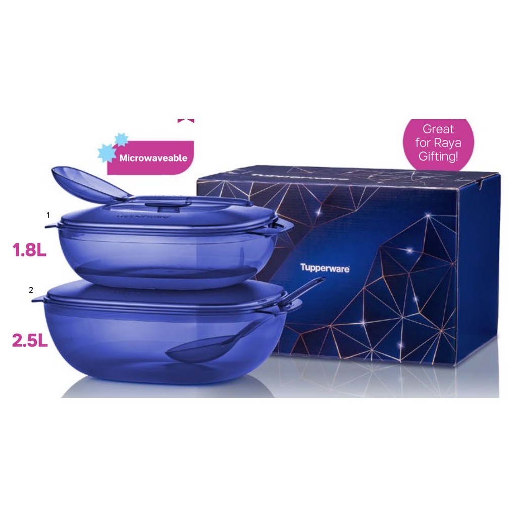 Tupperware Royale Blue Crystalline Serveware Set with Gift Box / Bekas ...