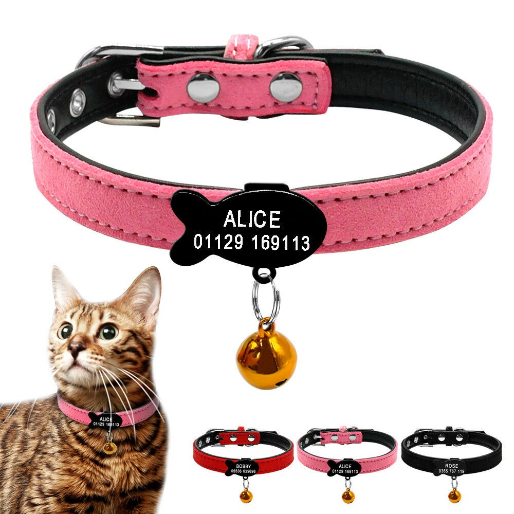 Free Engraving Soft Suede Leather Personalised Cat Kitten Collars