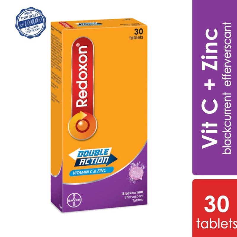 Redoxon Double Action Vitamin C + Zinc Effervescent Blackcurrant (30 ...