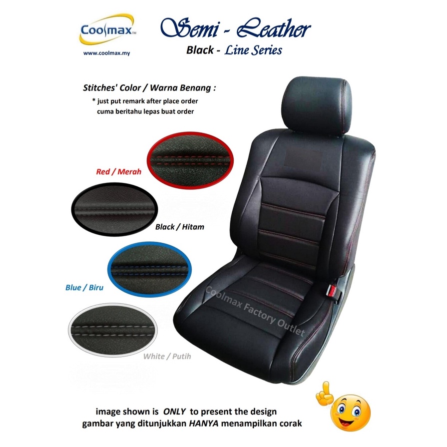 Coolmax - Semi Leather : Proton Satria 1.3 ( Car Seat Cover full-set / Sarung Kusyen Kereta saiz-khas penuh lengkap )