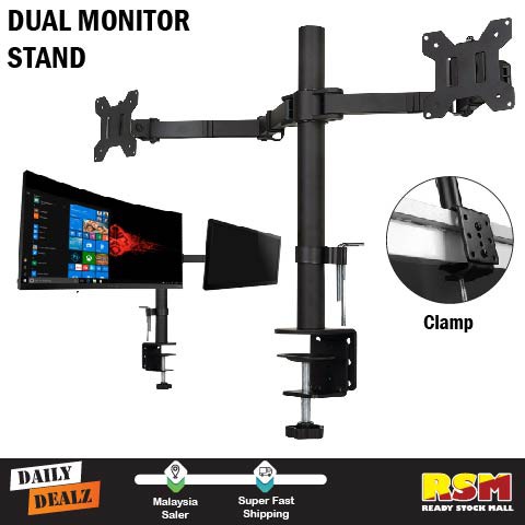 Heavy Duty Fully Adjustable Dual Monitor Stand Two Arms Desk Mount With ...