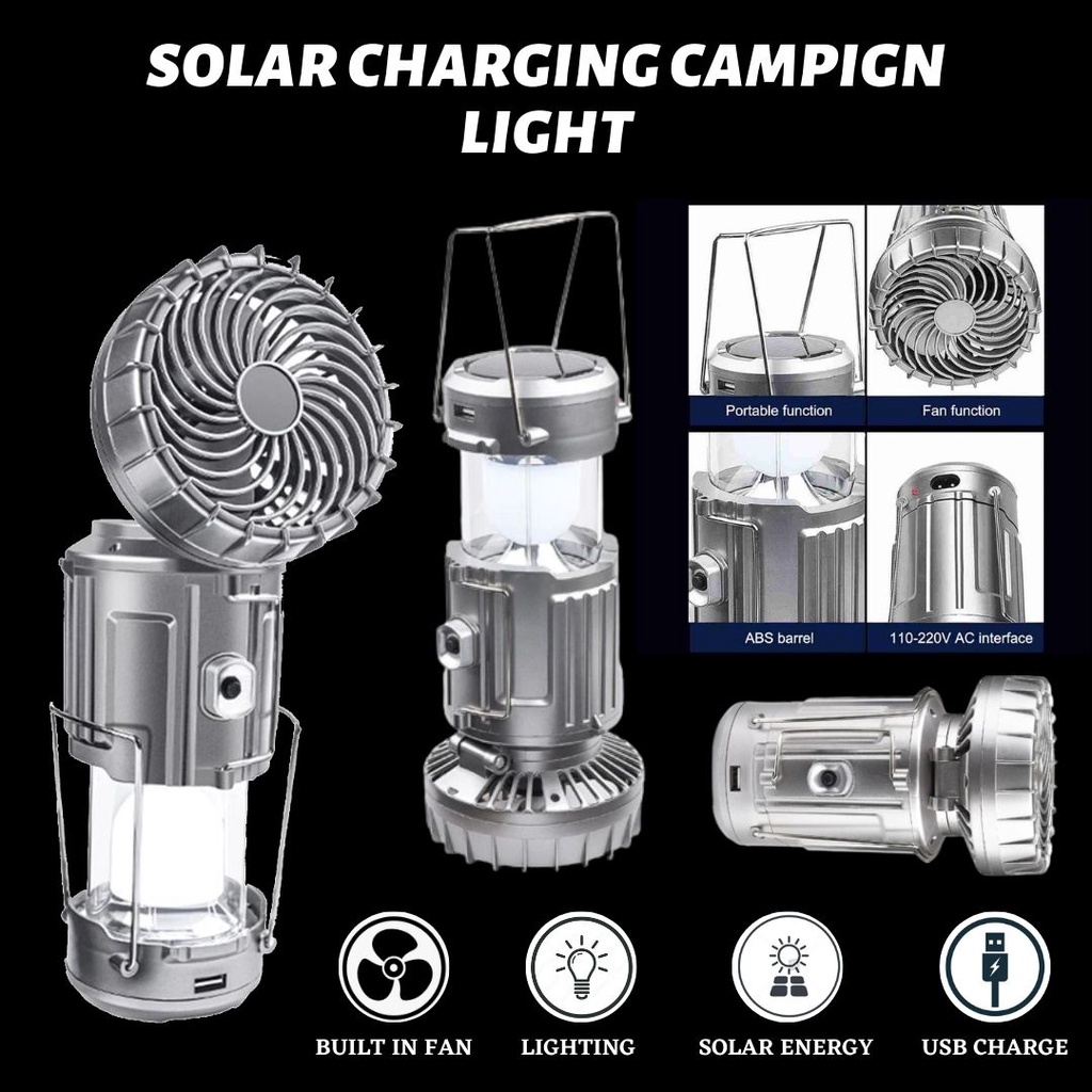 [READY STOCK] 6 IN 1 SOLAR CHARGE LED LANTERN WITH FAN | Shopee Malaysia