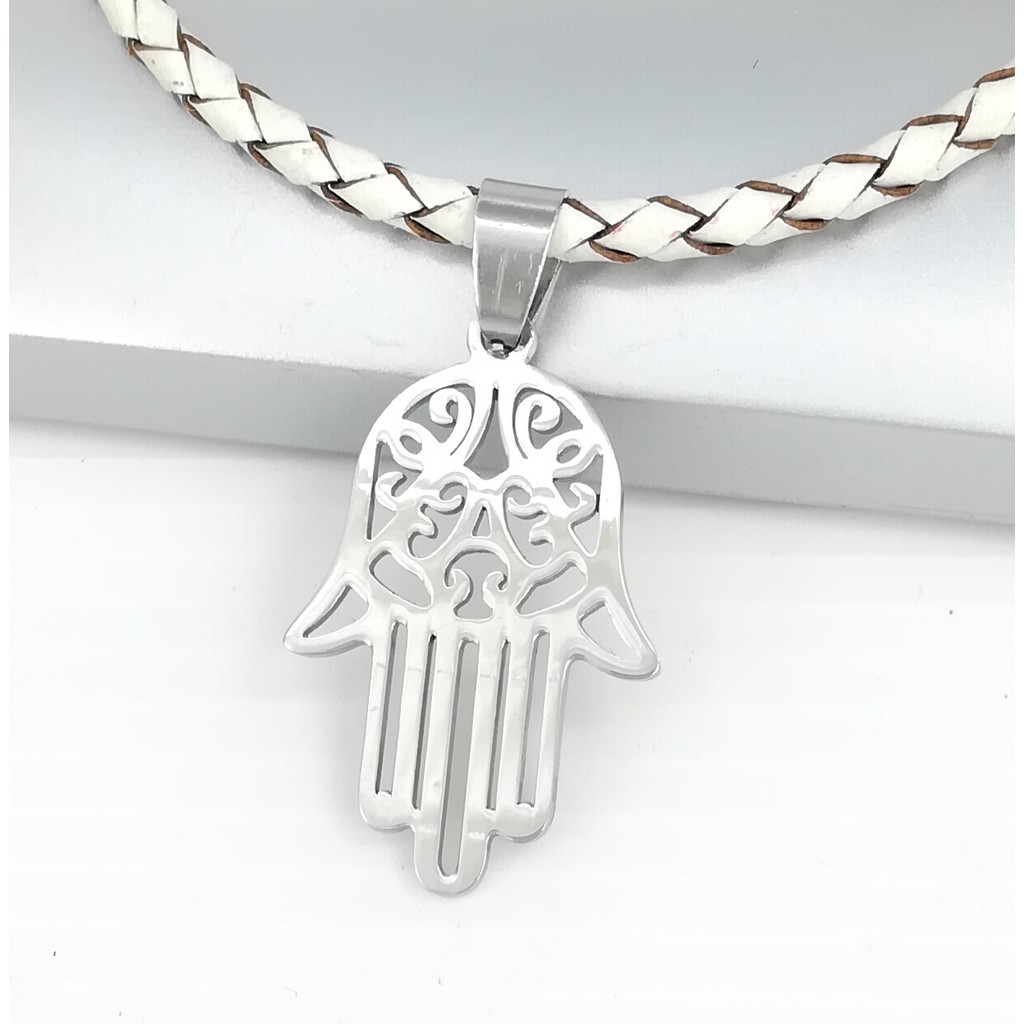 Silver Stainless Steel Hand of Fatima Hamsa Pendant 3mm Braided Red ...