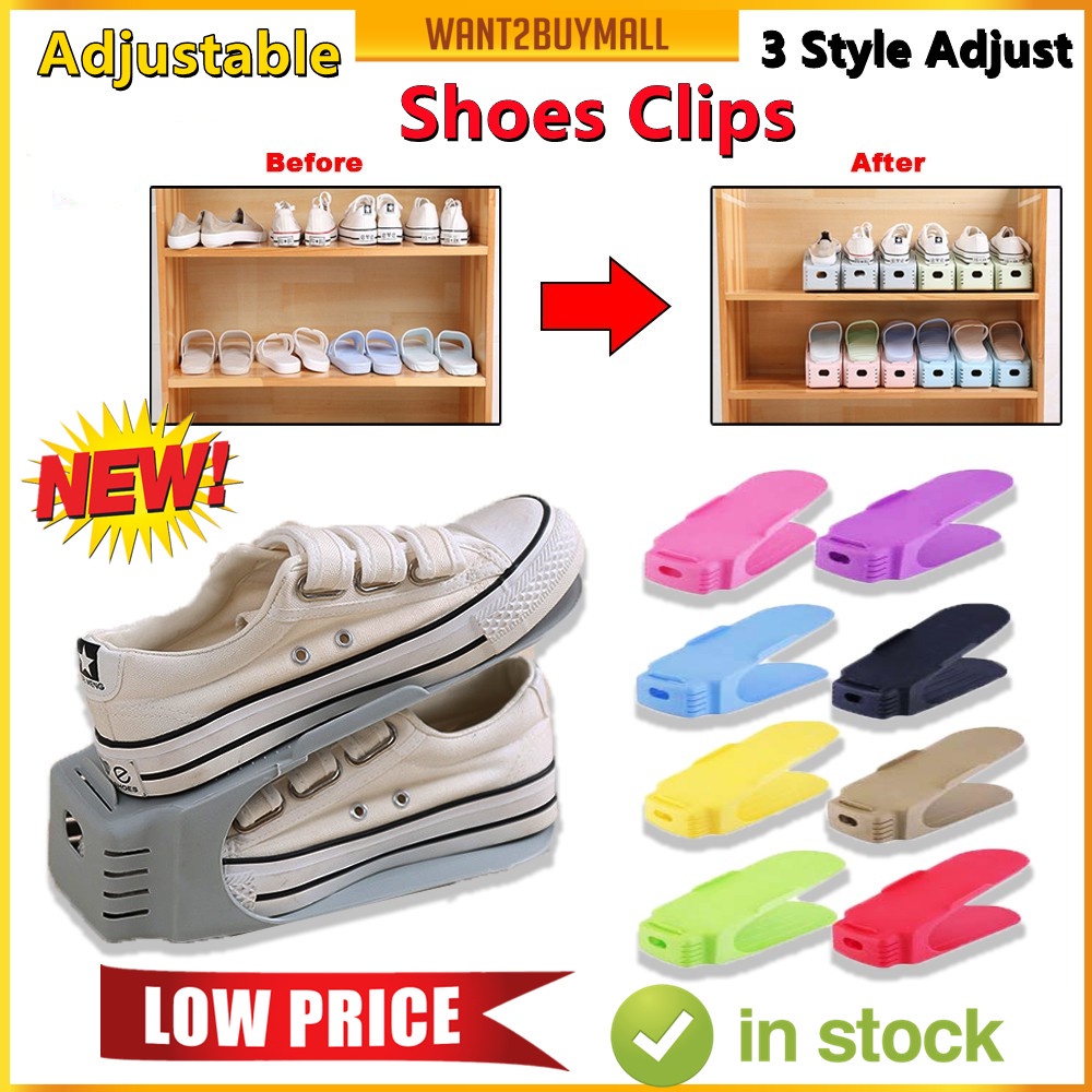 🇲🇾 Double Layer Colorful Plastic Shoe Rack Storage Organizer Adjustable ...