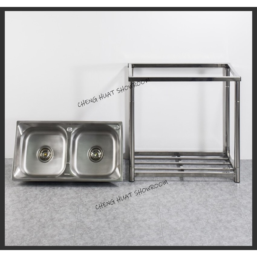 [READY STOCK] Stainless Steel Double Kitchen Sink With Stand Rak Sinki ...