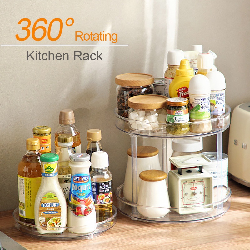 Transparent Rotating Kitchen Rack Spice Organizer Seasoning Storage 360 ...