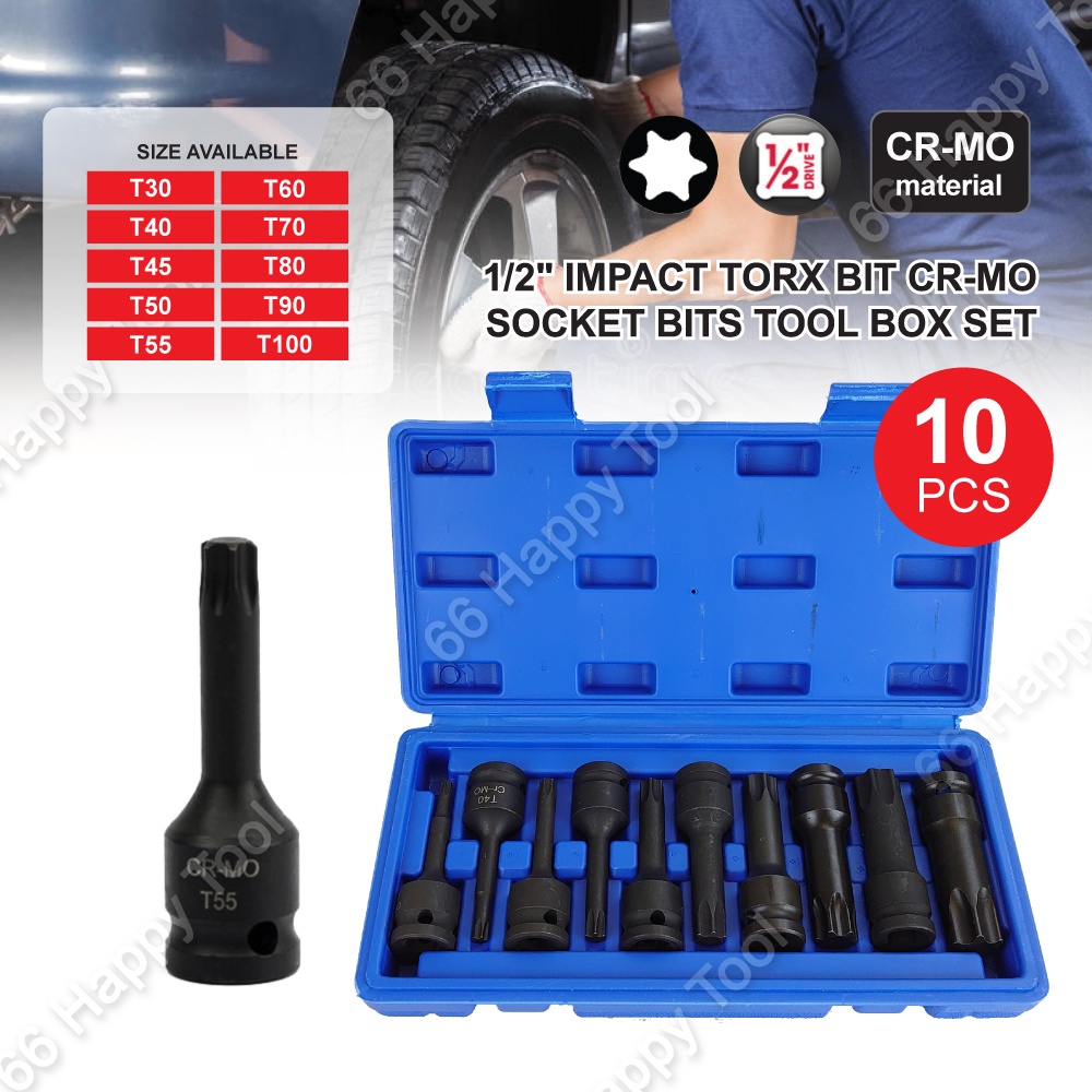 (8pcs / 10pcs) 1/2" Impact Torx Bit Socket Bits Tool Box Set T Type CR