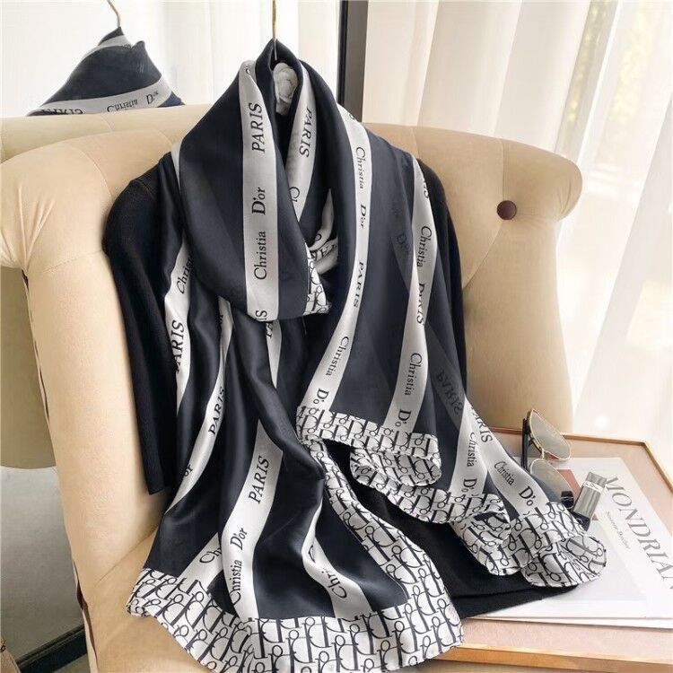Hot Sale Design Women Silk Scarf Shawls Sunscreen Letters Pattern Soft