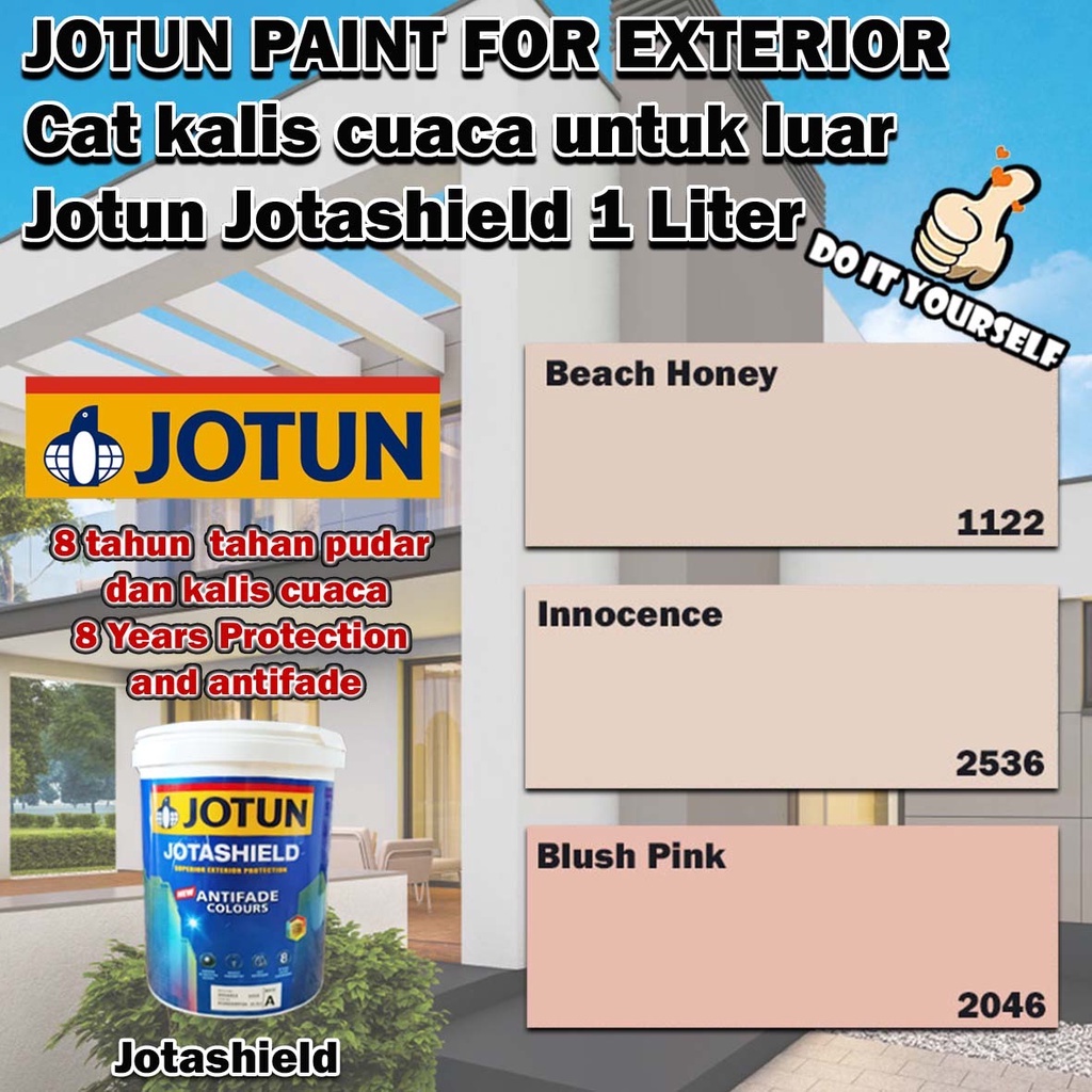 Jotun Jotashield Paint 1 Liter Beach Honey 1122 / Innocence 2536 / Blush  Pink 2046