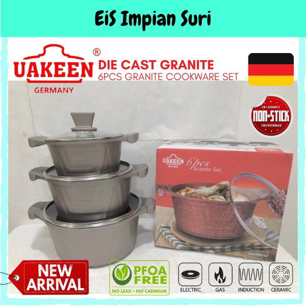 Ready Stock Vk 521 Uakeen Original 6pcs Garnite Non Stick Casserole Set Periuk By Vaken 0933