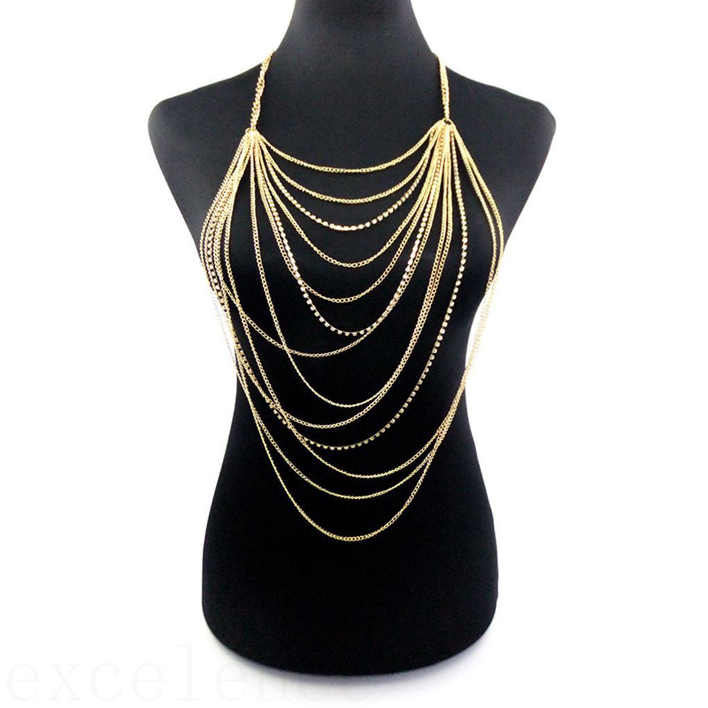 Womens Sexy Tassels Multilayer Bikini Body Chain Rhinestone Necklace Elen Shopee Malaysia 