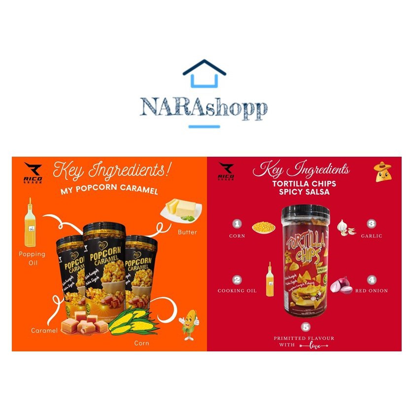 POPCORN CARAMEL and TORTILLA CHIPS snacks BY RICO Bertih Jagung PRODUK ...