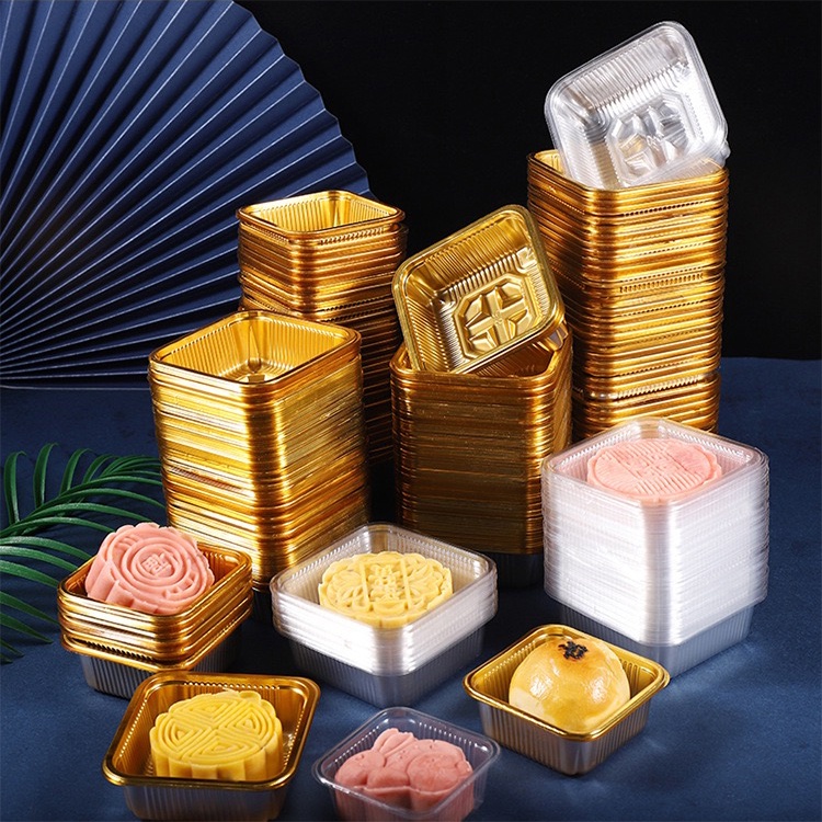 (100pcs/set) Dessert Golden Transparent Food Grade Plastic Mooncake ...
