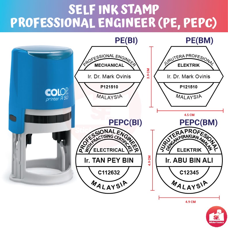 Professional Engineer Stamp Chop PE PEPC Self Ink Cop Jurutera