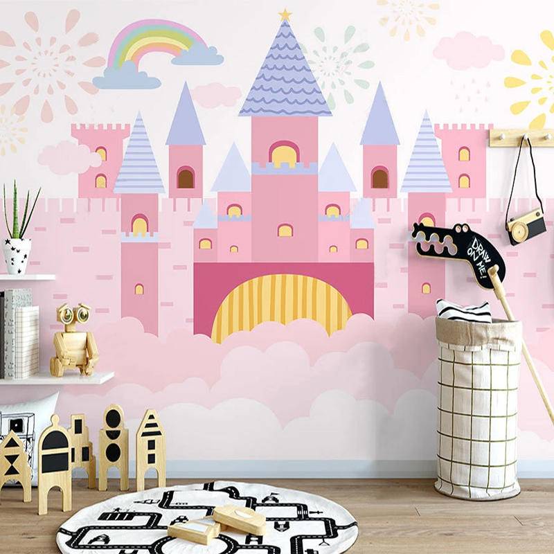 Hand Painted Pink Castle Wallpaper Children's Room Decor Mural Girl ...