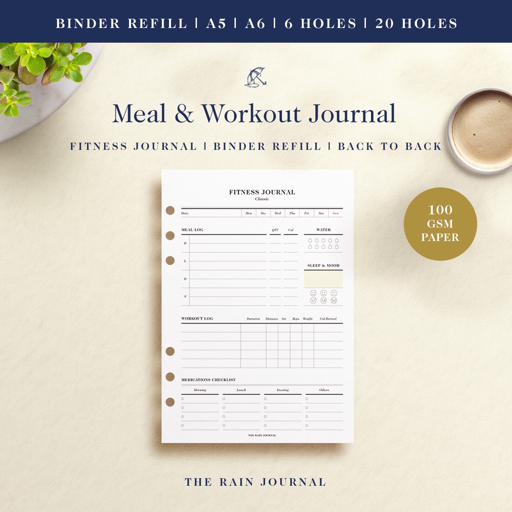 Meal and Workout Journal - Fitness Journal Refill, Fitness Planner ...