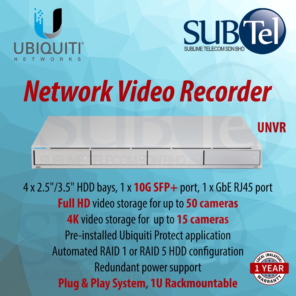 Ubiquiti Network Video Recorder UNVR Storage for 15x 4K camera or 50x ...