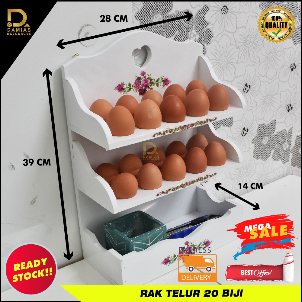 Vantage Rak Telur Egg D'laila Bunga Kayu White Exclusive (20 Biji Telur ...
