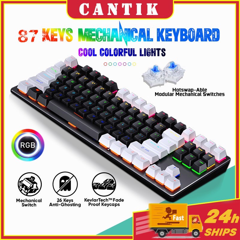 🔥ready stock🔥RGB Gaming Keyboard 87 Keys Mix Keycap Color True ...