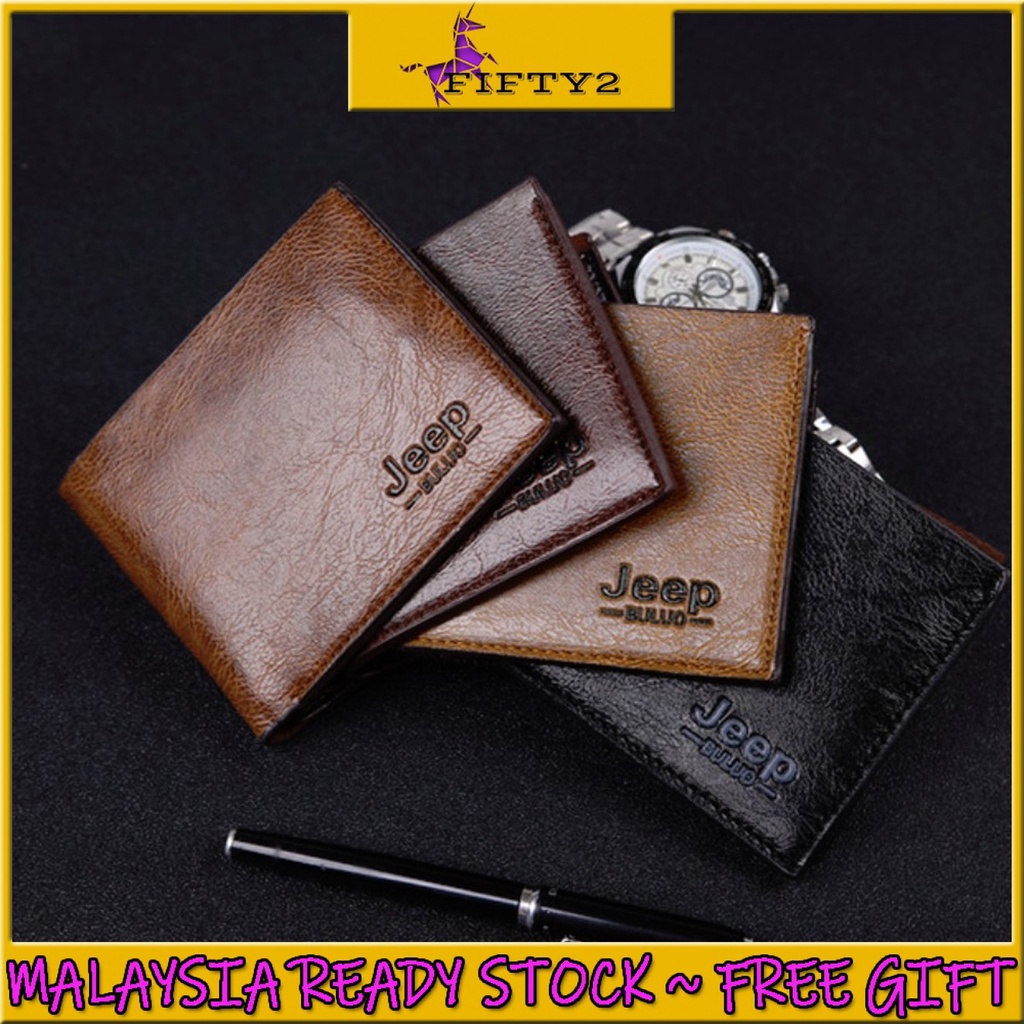 JEEP BULUO Men Wallets Genuine Leather Money Clip Natural Cow