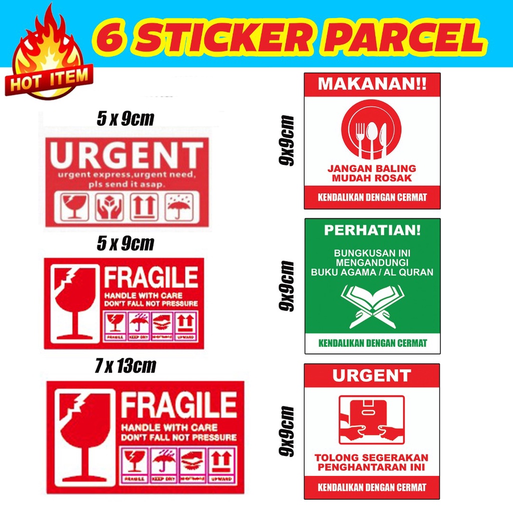 6 Sticker Parcel Jnt Fragile Sticker Urgent Sticker Food Sticker Quran