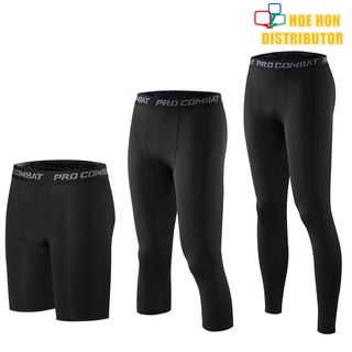 Pro Combat Short 3 Quarter Long Unisex Legging Tight Gym Running Fitness  Adult Sport Pants Seluar Sukan S M L XL 2XL 3XL