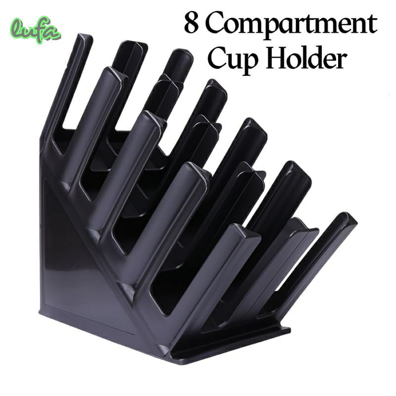 8 Compartments Plastic Cup Holder Rack Counter Coffee Cup Lid Holder