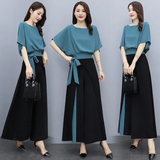 2023 Korean Style Short-sleeved Chiffon Shirt Blouse Loose Wide Leg Pants  Two-piece Elegant Women's Pants Suit Office Outfits