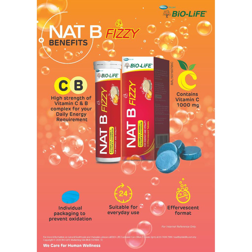 Bio Life Nat B Fizzy 10 Effervescent Tabs (Vitamin B Complex, Vitamin C ...