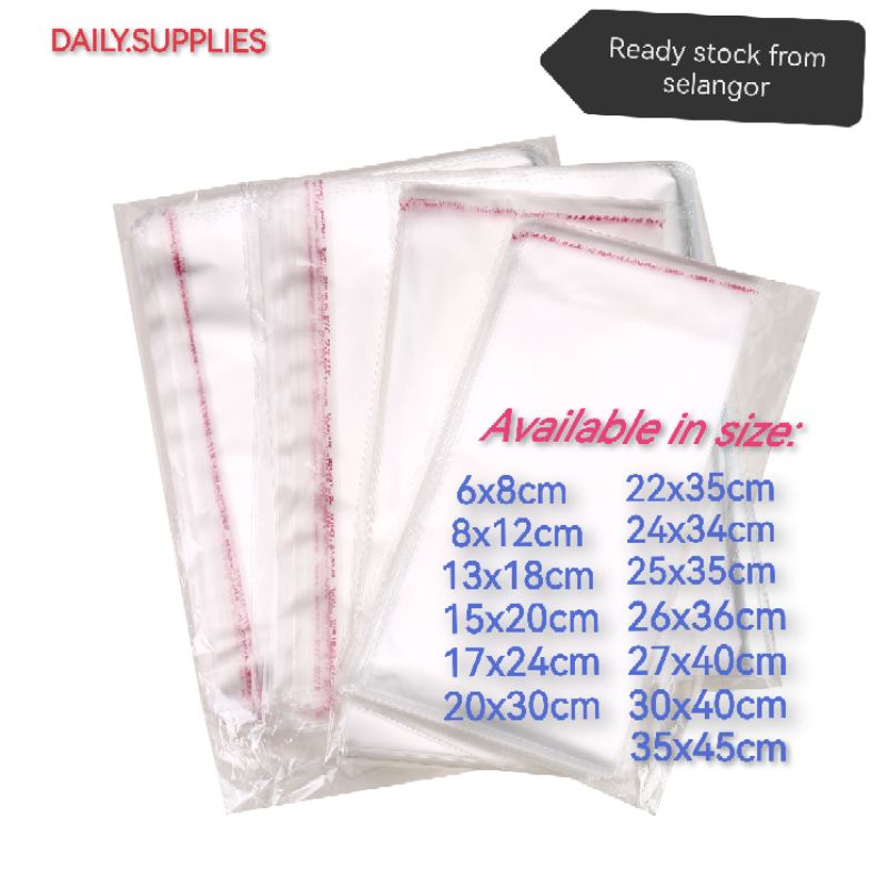100pcs Opp Transparent Plastic bag, Self Adhesive Bag, Clear Transparent  Bag 自粘袋 [Various Size]
