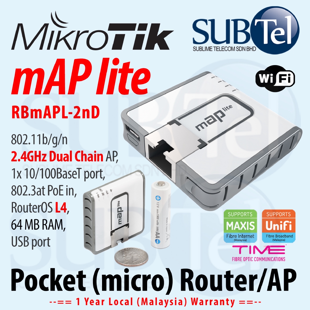 Mikrotik mAP lite RBmAPL2nD Access Point Micro WiFi Router 1 port with