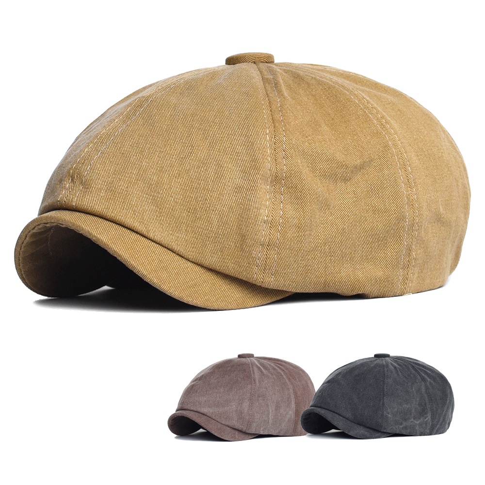 Unisex Four Seasons Washed Cotton Newsboy Caps Men Women Octagonal Hat ...