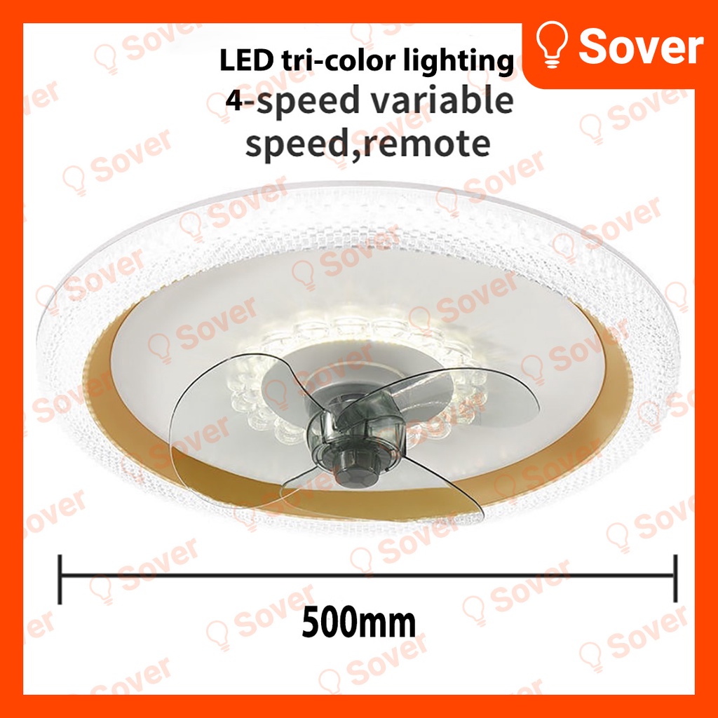Latest DC Ceiling FAN 4 SPEED & Diamond Ceiling Light 3 Color LED 500mm ...