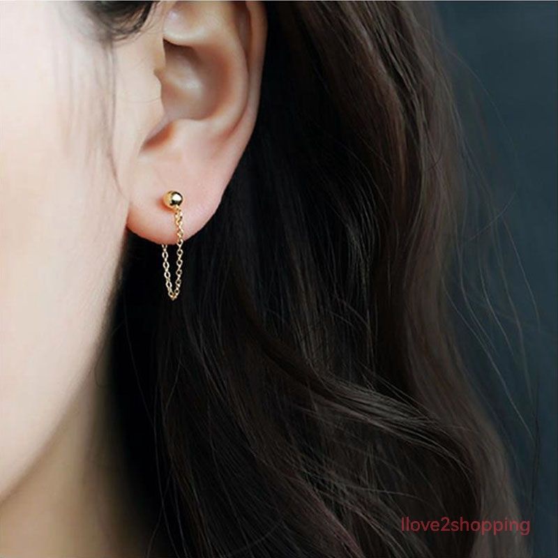 thumbnail interactive-video image 1 of Lobal Domination IP Stainless Steel 20g Earrings – Free Falling Steel Balls Chain Style 1 of 3
